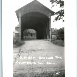 c1950s Hanover Twp, Columbiana Co OH RPPC Covered Bridge Real Photo Postcard A98