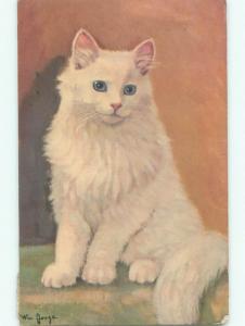 1944 signed PURE WHITE KITTEN CAT - BEAUTIFUL LARGE IMAGE k6553