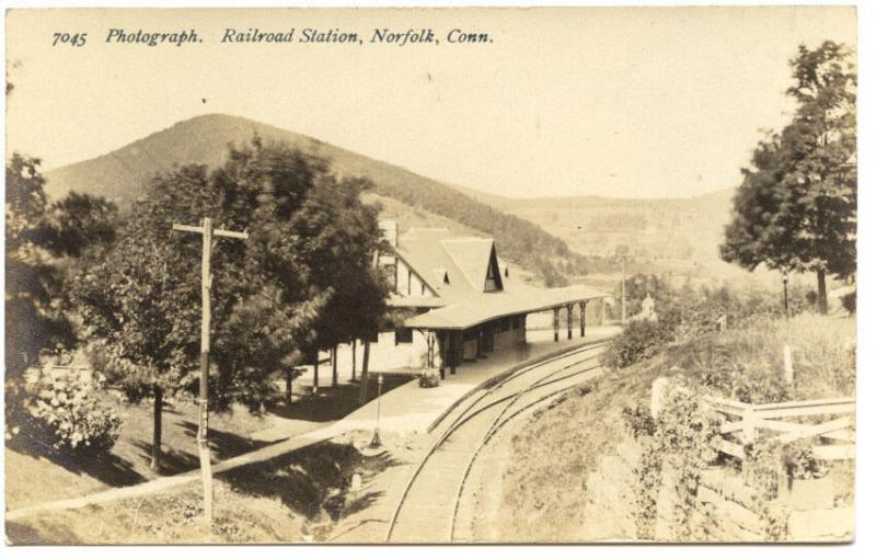 Norfolk CT Railroad Station Train Depot Signed DeMars RPPC Real Photo Postcard