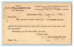 1927 Office of CC Pollworth Co. City Hall Square Milwaukee WI Postcard