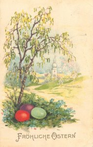 Easter greetings postcard 1933 penciled drawn eggs