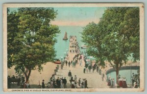 Cleveland Ohio~Concrete Pier at Euclid Beach~Sailboats on Water~c1920 Postcard