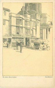 UK 1920s Mitre Hotel Oxford Richards Black Artist impression Postcard 21-13460