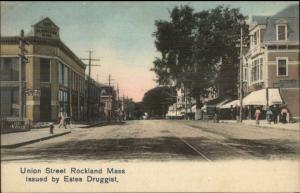 Rockland MA Union St. - Issued by Druggist c1905 Postcard