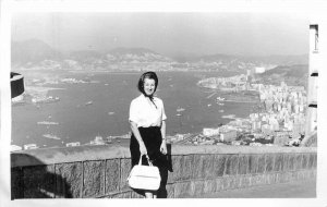 1950s Hong Kong Woman Bay View RPPC Photo Postcard 22-9707