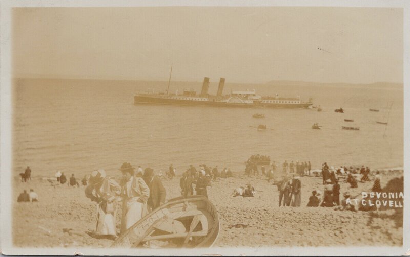 Clovelly England Paddle Steamer 'Devonia' Ship Boat RPPC Postcard E99