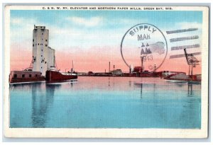 1943 C & N.W. Railway Elevator and Northern Paper Mills, Green Bay WI Postcard 