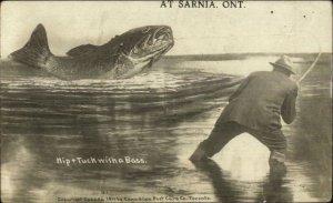 Sarnia Ontario Fishing Exaggeration c1910 Fantasy Real Photo Postcard