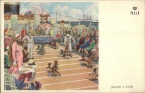 NGI Steamship Horse Racing Game on Deck Navigazione Generale Italiana Postcard