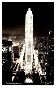 New York City Radio City At Night Real Photo