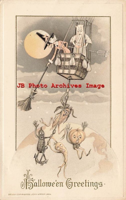 Halloween, Winsch 1914 No WIN04-1, Schmucker, Witch Swatting Vegetable People 