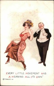 Dapper Man Admires Beautiful Woman in Gown Comic c1910 Vintage Postcard