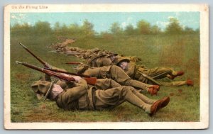 US Army  Soldiers  On the Firing Line  1903 Springfield Rifle    Postcard  c1910