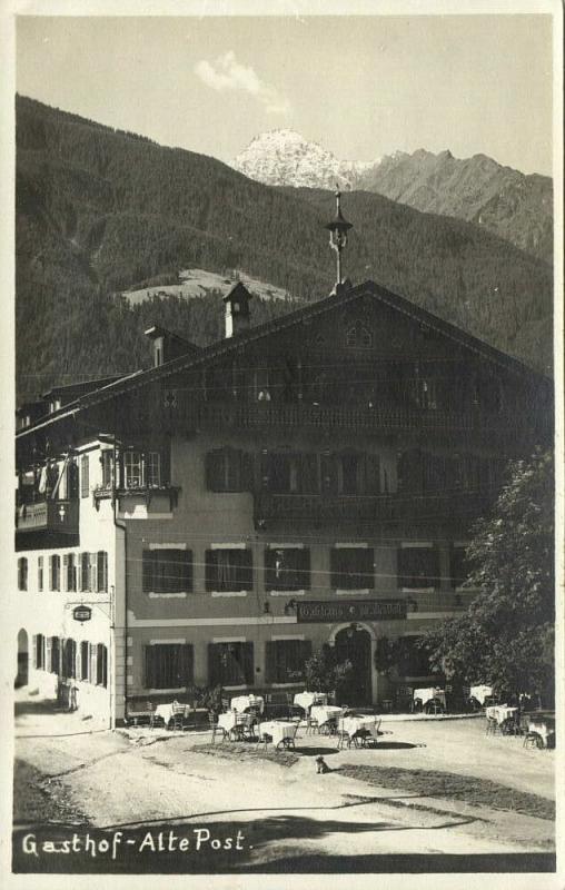 austria, MAYRHOFEN, Gasthof Alte Post (1934) RPPC Stamps