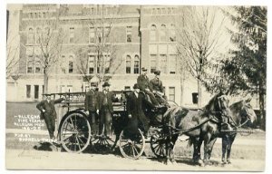 Allegan MI Firemen Horse Drawn Fire Wagon RPPC Real Photo Postcard