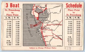 St Petersburg Florida Postcard 3 Boat Schedule Map Steamer Ship 1940 Advertising