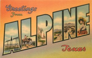 Postcard 1940s Alpine Texas large letters multi view Graphic Facts 22-