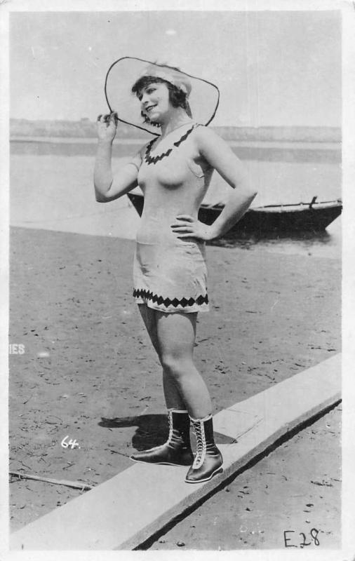 Bathing Beauty Wearing Sheer Hat Real Photo Antique Postcard J78821