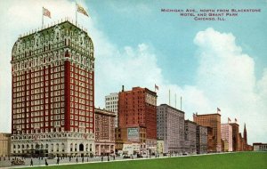 Chicago Illinois IL Michigan Avenue North Blackstone Hotel & Grant Park Postcard 