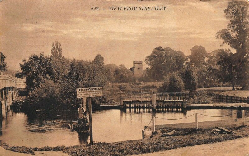 VIEW FROM STREATLEY BERKSHIRE ENGLAND~1909 PHOTO POSTCARD TRACTION ENGINES SIGN