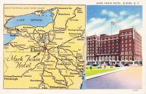 Mark Twain Hotel at Elmira NY, New York - Area Map - pm 1947 - Linen