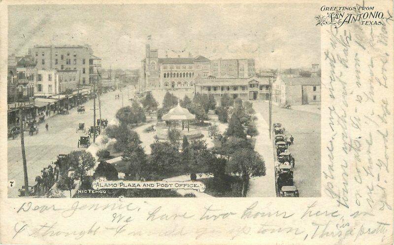 Alamo Plaza Post Office San Antonio Texas Tengg 1904 Postcard 947 Autos