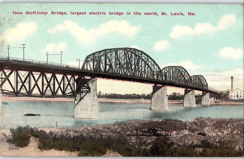 C.1910 New McKinley Bridge, Largest Electrical Bridge, St. Louis  Postcard P131 