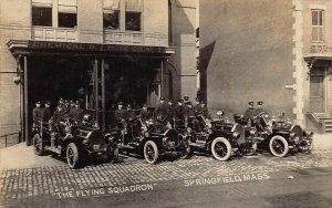 LP18   Springfield Massachusetts RPPC Postcard Fire Trucks Flying Squadron