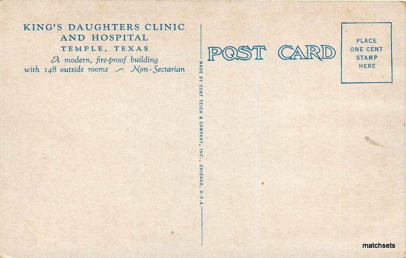 1920's Autos Kings Daughters Clinic Hospital TEMPLE TEXAS TEICH Flag 3521