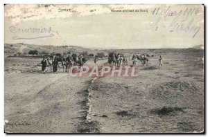 Old Postcard Tunisia Camels caravan arriving at Bordj