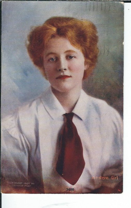AX-026- Western Girl, Denver Post, 1907-1915 Golden Age Postcard Vintage Pretty