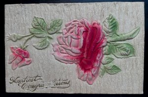 Vintage Victorian Postcard 1901-1910 Heartiest Congratulations - Pink Rose