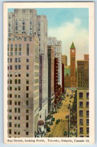 Toronto Ontario Canada Postcard Bay Street Looking North c1950's Vintage