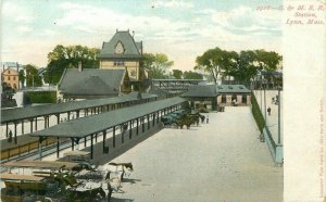 B&M Station C-1905 Railroad Depot Postcard Lynn Massachusetts Souvenir 21-2799
