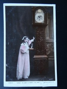 Little Girl & Grand Father Clock EARLY TO BED EARLY TO RISE c1909 RP Postcard