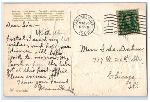 1908 Thanksgiving Greetings Turkey Airbrushed Embossed Milwaukee WI Postcard 