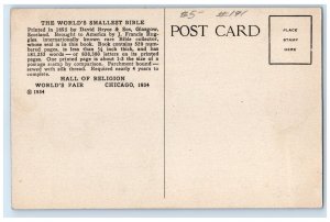 The Worlds Smallest Bible Hall Of Religion Century Of Progress Chicago Postcard