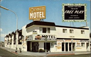 Las Vegas Nevada NV Crest Motel Street Scene c1950s-60s Postcard