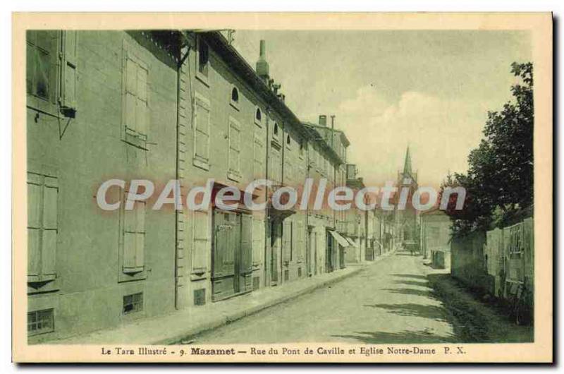 Postcard Old Tarn Mazamet illustrates the Cavilla Street and Church of Notre ...