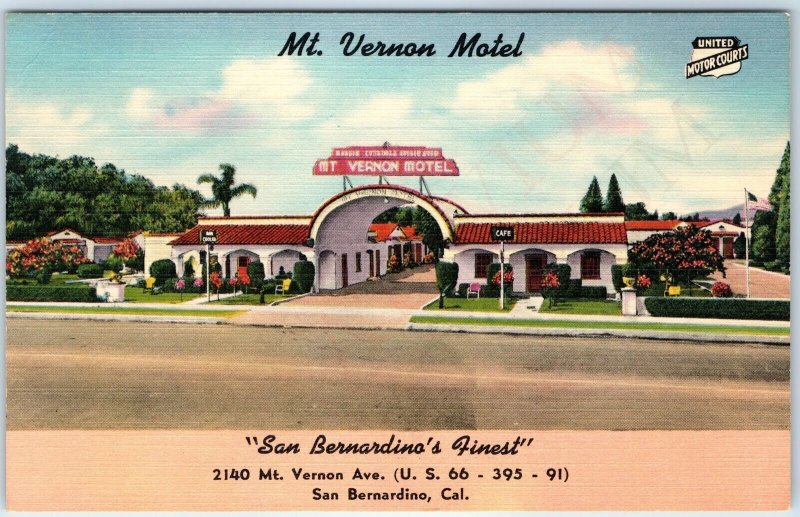 c1940s San Bernardino, CA Mt Vernon Motel Roadside Sign United Motor Courts A230