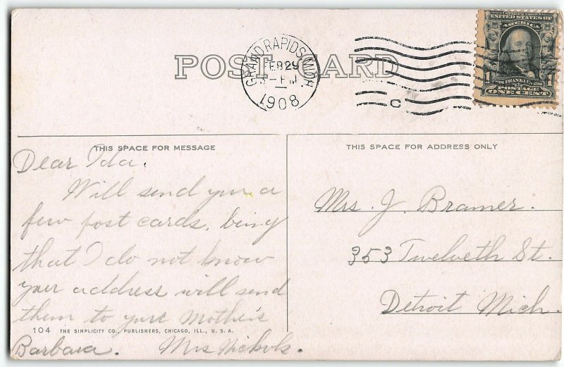 Springfield Club, Springfield, Missouri - 1908 Postcard