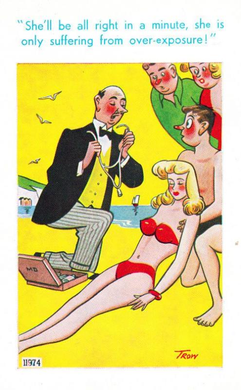 Doctor Kiss Of Life Sun Over Exposure Fainted Sexy Comic Humour Seaside Postcard