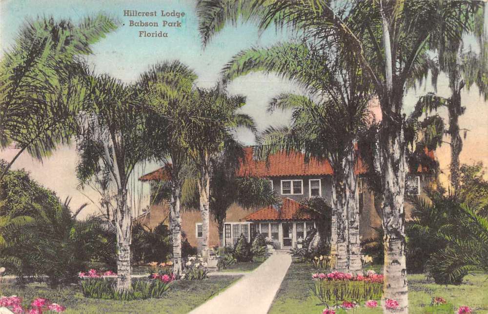 Babson Park Florida birds eye view Hillcrest Lodge handcolored antique