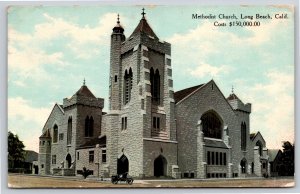 Long Beach California~Methodist Church Street View~PM 1910~Vintage Postcard