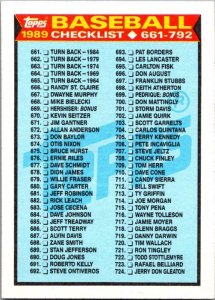 1989 Topps Baseball Card Checklist #661-792 sk3133