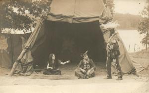 AMERICAN INDIANS THEATRE PERFOMANCE PLAY? ANTIQUE REAL PHOTO POSTCARD RPPC