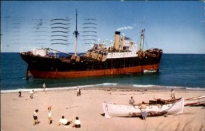 Provincetown MA Peaked Hill Bars Freighter Beached c1950-60s Vintage Postcard