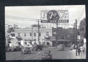 REAL PHOTO TAMPA FLORIDA DOWNTOWN STREET SCENE OLD CARS 7up SIGN POSTCARD COPPY