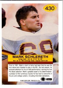 1992 Fleer Football Card Mark Schlereth Washington Redskins sk 21418