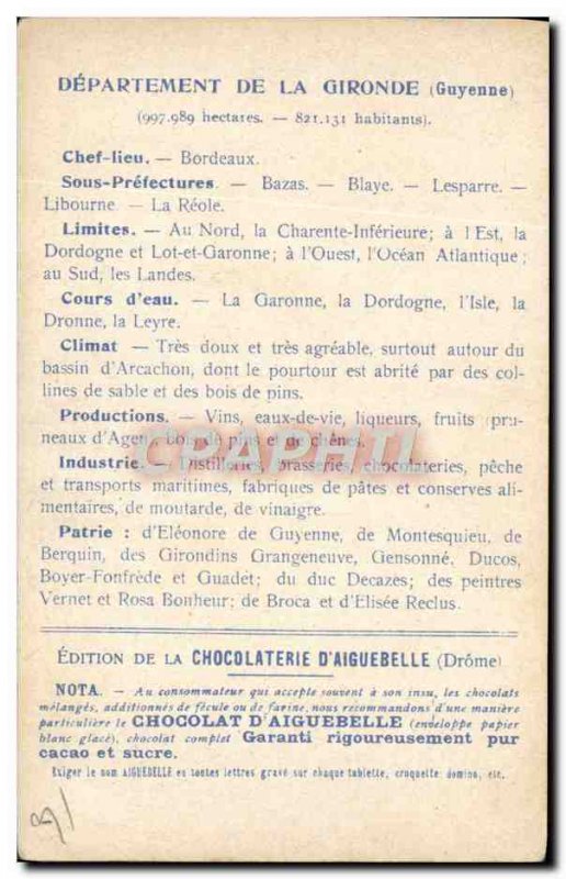 Old Postcard MAPS Chocolaterie d & # 39Aiguebelle Gironde Bordeaux